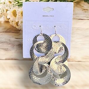 Hammered Silver Hoop Dangle Drop Earrings